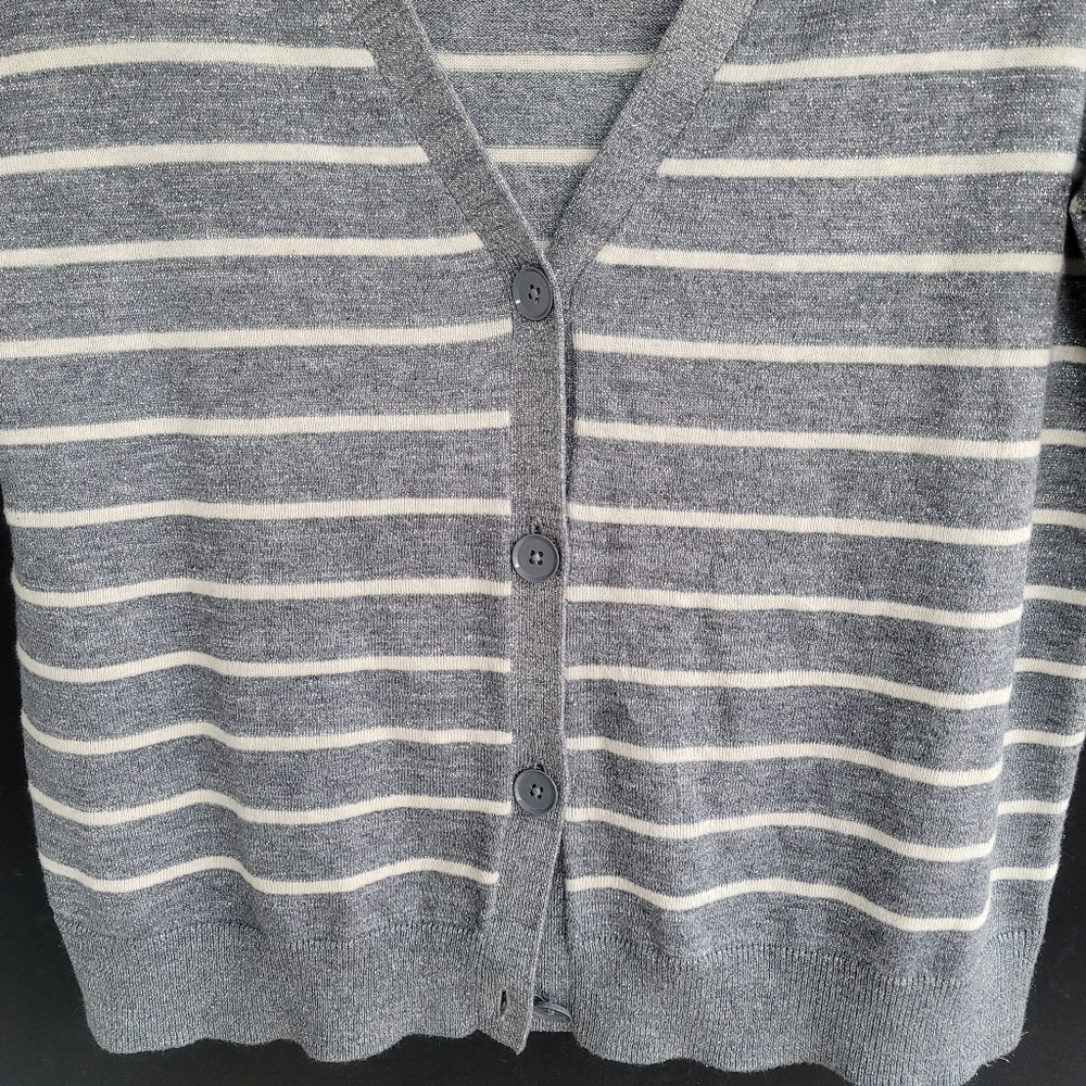 Talbots Gray White Striped Button Front Cardigan M - image 4